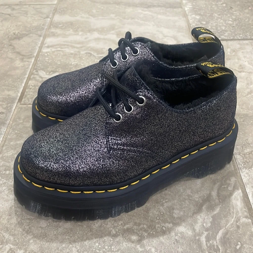 Dr Martens Women's  1461 Faux Fur-lined Metallic Leather Platform Shoes Size 6